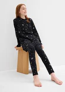 Maglia lunga e leggings con cotone biologico morbido e stampa glitterata (set 4 pezzi), bonprix