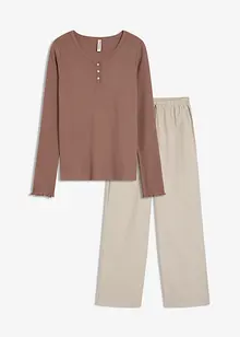 Tuta da casa con maglia a coste e pantaloni in tessuto, bonprix