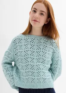 Maglione in  filato grosso con ricami traforati, bonprix