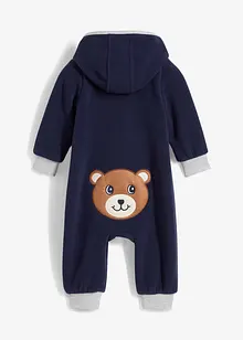 Tutina in pile con cappuccio e applicazione a forma di orsetto, bonprix