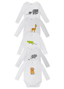 Body a maniche lunghe in cotone biologico (pacco da 5), bonprix
