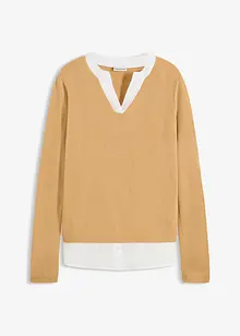 Maglione in filato fine con inserti effetto camicia, bonprix