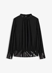 Blusa in tulle fine con paillettes, bonprix