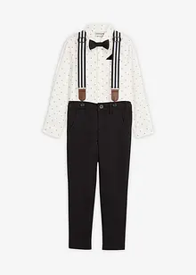 Camicia a maniche lunghe, pantaloni elasticizzati, bretelle e papillon (set 4 pezzi), bonprix