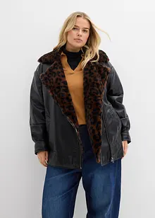 Giacca in similpelle con pelliccia sintetica leopardata, bonprix