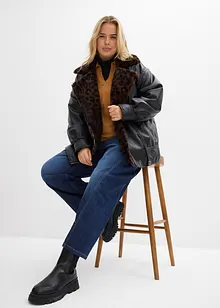 Giacca in similpelle con pelliccia sintetica leopardata, bonprix