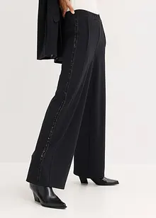 Pantaloni con elastico in vita in punto di Roma con strass, bonprix