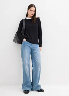 Maglia a maniche lunghe in misto viscosa con collo a coste a contrasto, bonprix