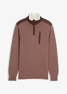 Maglione con mezza zip e inserto in tessuto, bonprix
