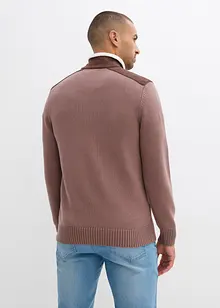 Maglione con mezza zip e inserto in tessuto, bonprix