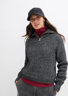 Maglione con mezza zip in morbido misto cotone, bonprix