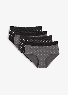 Culotte a vita alta con pizzo e cotone biologico (pacco da 4), bonprix