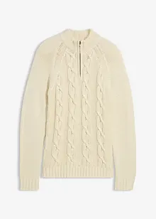 Maglione in filato grosso misto cotone con mezza zip, bonprix