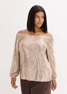 Maglia con spalle scoperte oversize con paillettes, bonprix