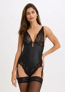 Body effetto bagnato con reggicalze rimovibile, bonprix