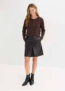 Gonna a pieghe in similpelle di vernice, bonprix