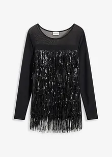 Maglia a maniche lunghe con frange e pailettes, bonprix
