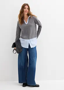 Maglione in filato fine con inserto di camicia, bonprix