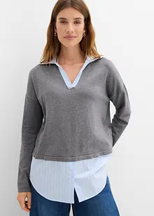 Maglione in filato fine con inserto di camicia, bonprix