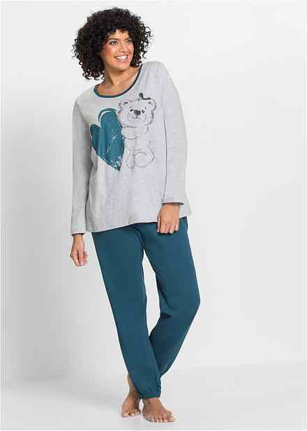 Pigiama Lungo Donna Taglie Forti Sexen | Cotone Jersey Manica Lunga Con Scollo A V | Classico Nero