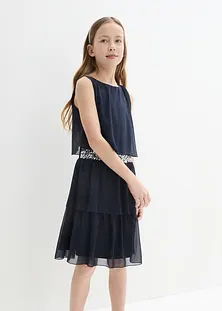 Abito Estivo In Denim Per Bambina Con Stampa Floreale - Maniche Corte, Gonna A A, Blu Navy, Taglie 100-150 Cm - 2