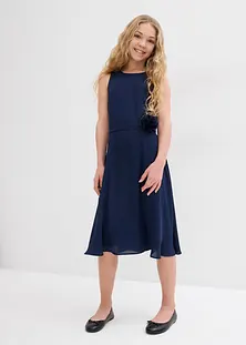 Abito Estivo In Denim Per Bambina Con Stampa Floreale - Maniche Corte, Gonna A A, Blu Navy, Taglie 100-150 Cm - 4