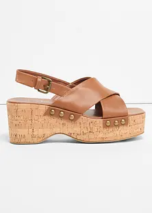 Sandali marroni in pelle da donna con tacco a blocco 3 cm P Essentials- PittaRosso