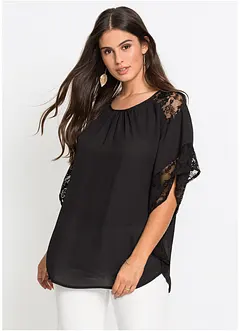 Blusa con pizzo in poliestere riciclato, bonprix