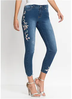 Jeans con ricami a vita media, bonprix