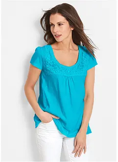 Maglia in cotone con pizzo a maniche corte, bonprix