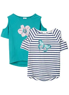T-shirt con cut-out sulle spalle e cotone biologico (pacco da 2), bonprix