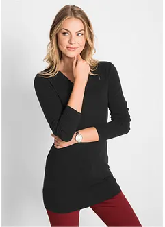 Maglione lungo basic in filato fine con scollo a V, bonprix