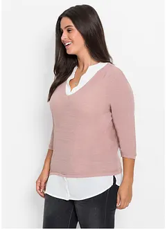 Maglione in filato fine con inserti effetto camicia, bonprix