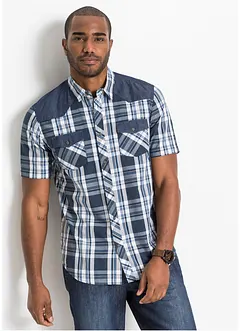 Camicia a maniche corte con inserto in denim, bonprix