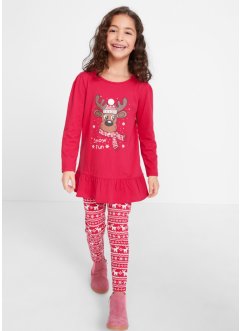 Rosso Bonprix Bambina Abbigliamento Top e t-shirt T-shirt T-shirt a maniche lunghe set 2 pezzi Maglia natalizia e leggings 