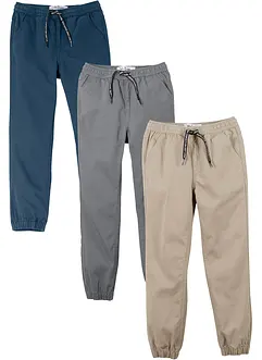 Pantaloni con elastico in vita in puro cotone, regular fit (pacco da 3), bonprix