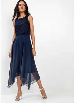 Abito midi in chiffon con pizzo, bonprix