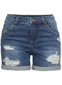 Shorts di jeans effetto sdrucito, a vita media, bonprix
