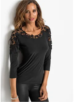 Maglia con pizzo a uncinetto e maniche a 3/4, bonprix