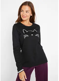 Maglia a maniche lunghe con gatto, bonprix