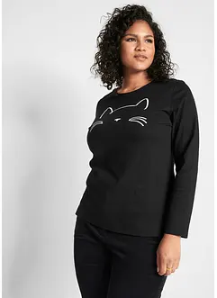 Maglia a maniche lunghe con gatto, bonprix