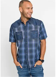 Camicia a maniche corte con inserto denim, bonprix