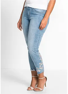 Jeans con ricami a vita media, bonprix