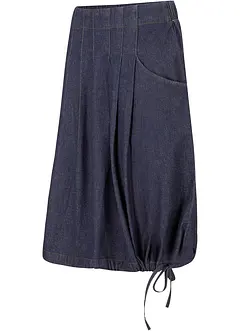 Gonna di jeans elasticizzata con pieghe, cintura e laccetto, bonprix