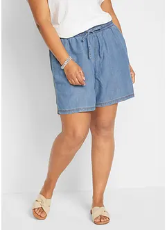 Shorts in denim leggero con lino e cinta comoda, extra larghi, bonprix