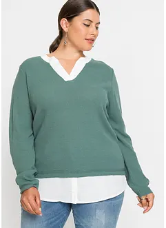 Maglione in filato fine con inserti effetto camicia, bonprix