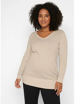 Maglione lungo basic in filato fine con scollo a V, bonprix