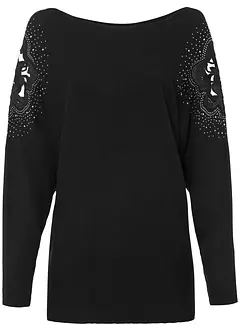 Maglione a costine con strass, bonprix