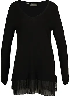 Maglione con pizzo e plissettatura, bonprix