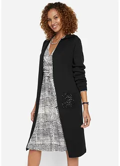 Maxi cardigan con paillettes e cappuccio, bonprix